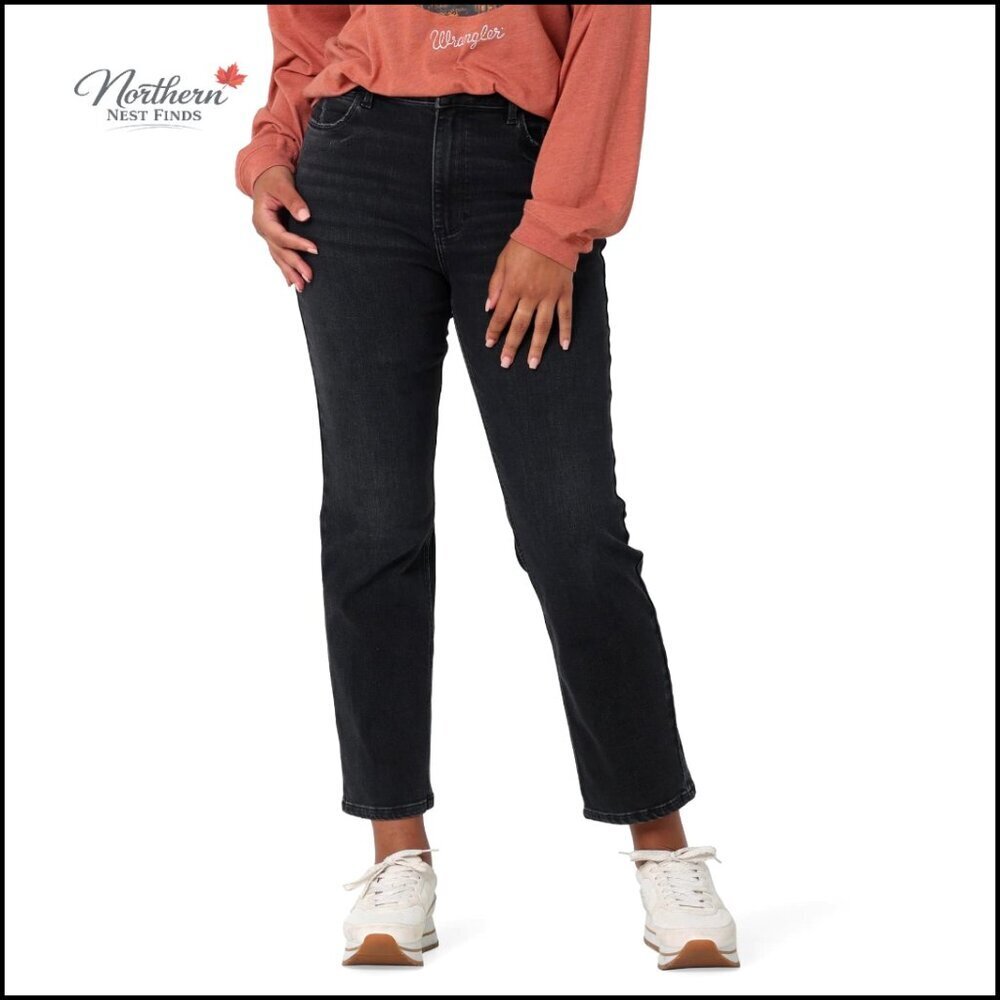 High-Rise Straight Leg Crop Jeans with Stretch Denim